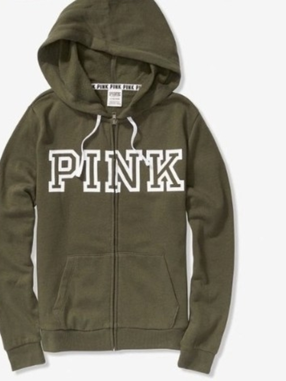 PINK Victoria's Secret Olive Green Zip-Up Hoodie
